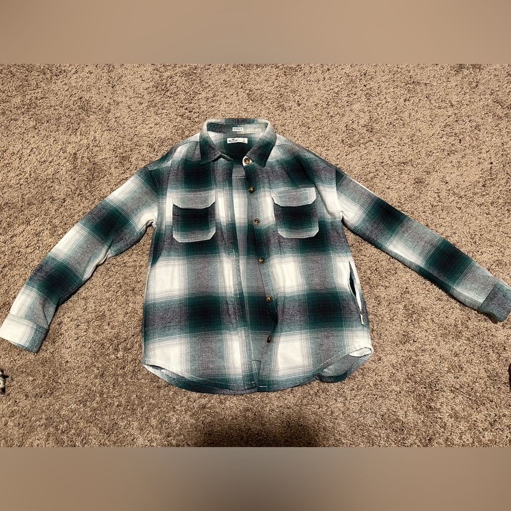 Hollister Boyfriend Fit Flannel, Green, Size small